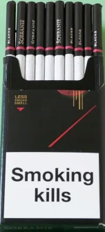 Цигарки "Sobranie" less smoke smell (Собраніє слімс чорні). (duty free.) Ціна за блок (10 пачок) 0